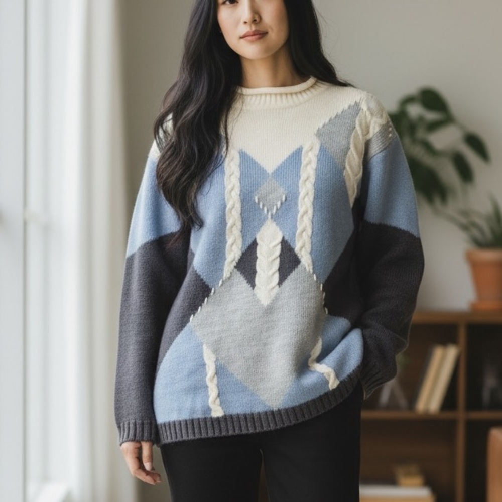 CONCEPT DESIGN 90’s Geometric Vintage GrandpaCore Sweater Women’s Small-SPOTLESS